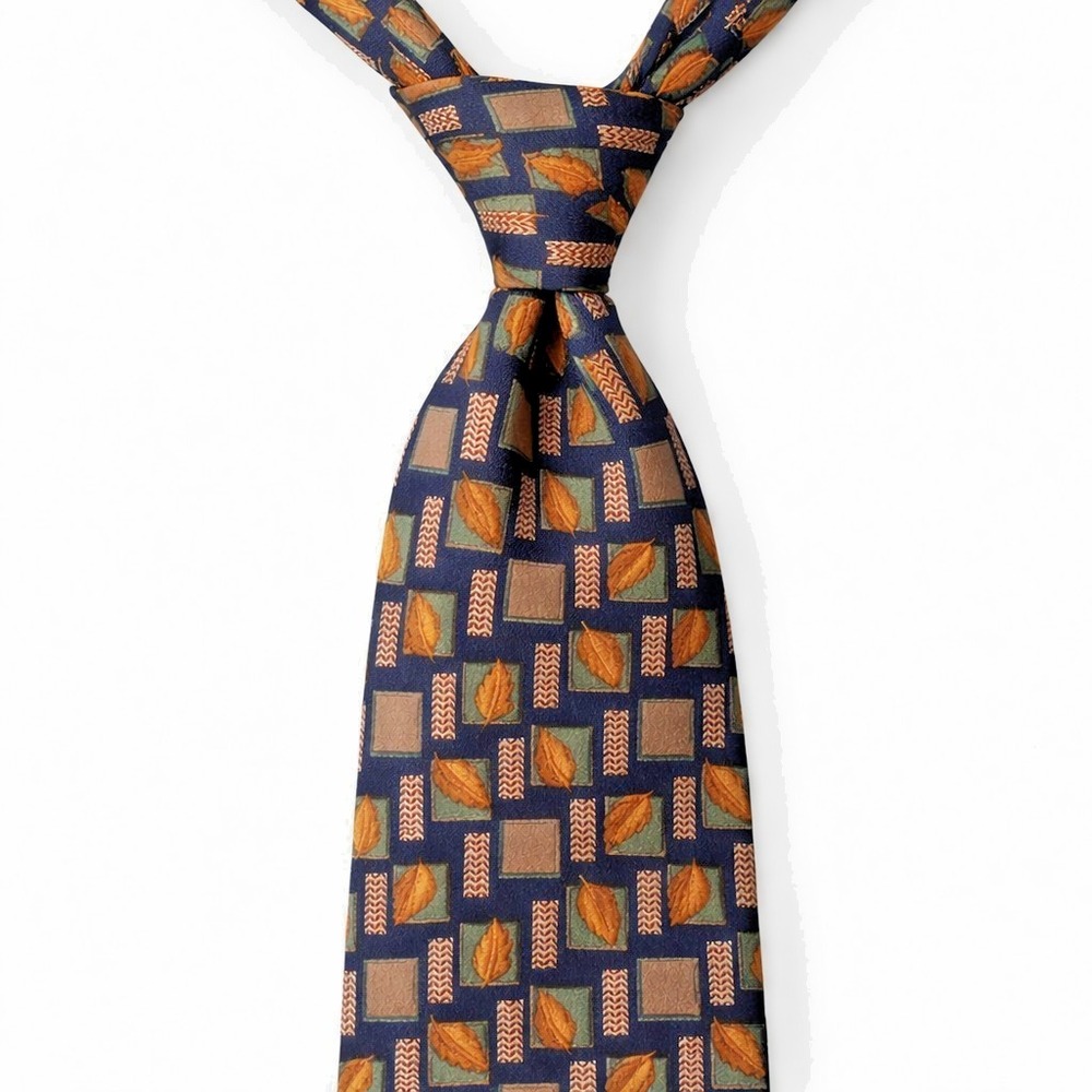 Vintage Chaps Ralph Lauren Silk Men's Necktie Geometric Leaves Fall Autumn USA‎